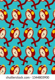 Time running out pattern seamless. Alarm clock is running background. Vector ornament

