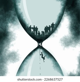 Time is running out--That is the theme of this image of people in an hourglass. This is a vector image.