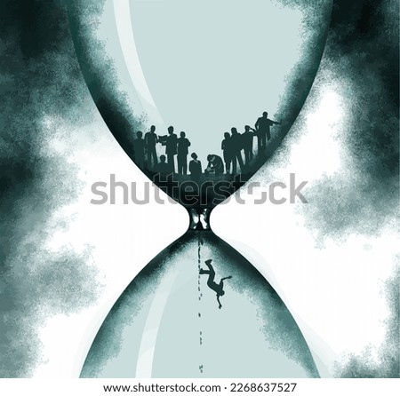 Time is running out--That is the theme of this image of people in an hourglass. This is a vector image.