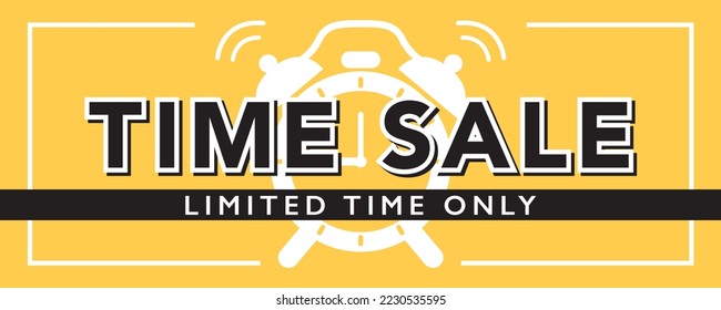 Time sale vector banner. ringing alarm clock.