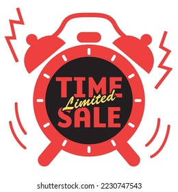 Time sale vector illustration. ringing alarm clock.
