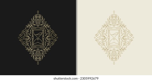 Time Sand Surrounded by Enchanting Gold Line Art Floral