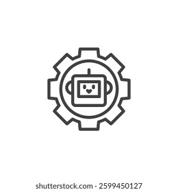 Time saving Automation line icon. linear style sign for mobile concept and web design. Robot inside cogwheel outline vector icon. Symbol, logo illustration. Vector graphics