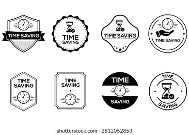 Time Saving Badge Icon Collection with Clock, Hourglass, Hand, Shield, Ribbon, Circular Seal, Vintage Label, Productivity Symbol, Efficiency Emblem, Deadline Management, Fast Service, Quick Process, Business Time Management, Schedule Optimization, Work Efficiency, Minimal Black Outline, Monochrome Vector, Editable Design, Printable Logo, Modern Stamp, Retro Insignia, Premium Quality Mark, Digital Download, Branding Element, Marketing Graphic, Office Productivity, Workflow Improvement, Smart Planning, Time Management Concept, Speed Badge, Service Guarantee, Instant Solution, Professional Certification, Label Template, Logo Bundle, Icon Set, Commercial Use, Web Design, App Interface, Presentation Graphic, Poster Element, Packaging Label, Sticker Design, Badge Template, Vector Illustration, Clean Scalable High Resolution Artwork