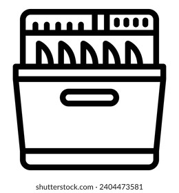 Time saving dish washer equipment icon outline vector. Cleansing dinner cutlery. Messy kitchenware cleaning