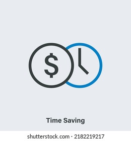 Time saving linear vector icon. Isolated outline pictogram of a coin and clock on light background