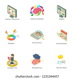 Time scale icons set. Isometric set of 9 time scale vector icons for web isolated on white background