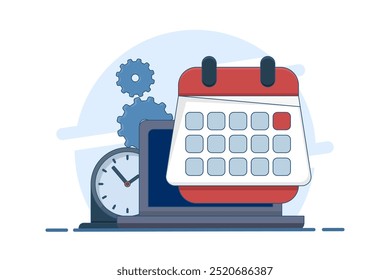 Time schedule concept, time management, deadline, planner, start, calendar, business strategy planning, project management. Task planning. Flat vector illustration on background.