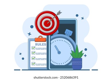 Time schedule concept, time management, deadline, planner, start, calendar, business strategy planning, project management. Task planning. Flat vector illustration on background.