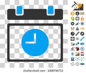 Time Schedule icon with bonus bitcoin mining and blockchain images. Vector illustration style is flat iconic symbols. Designed for crypto-currency ui toolbars.