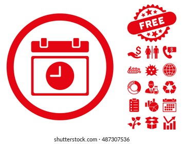 Time Schedule icon with free bonus icon set. Vector illustration style is flat iconic symbols, red color, white background.