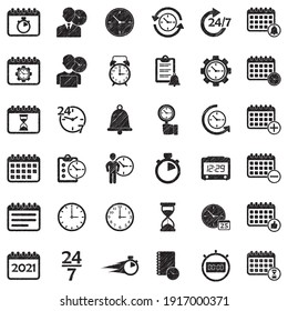 Time And Schedule Icons. Black Scribble Design. Vector Illustration.
