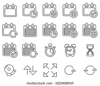 Zeit- oder Zeitplansymbole Schwarz-Weiß-dünne Linie Set Big