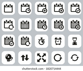 Time Or Schedule Icons Black & White Flat Design Set Big