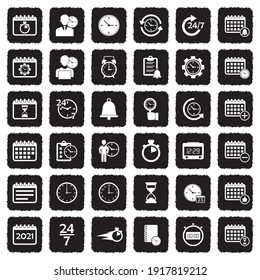 Time And Schedule Icons. Grunge Black Flat Design. Vector Illustration.