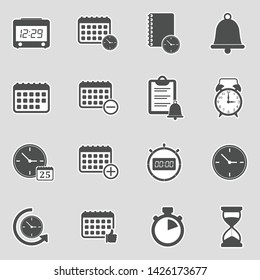 Time And Schedule Icons. Sticker Design. Vector Illustration.