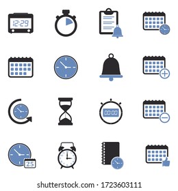 Time And Schedule Icons. Two Tone Flat Design. Vector Illustration.
