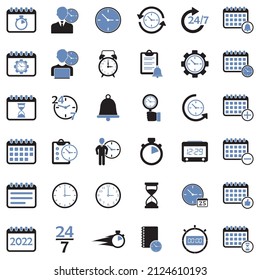 Time And Schedule Icons. Two Tone Flat Design. Vector Illustration.