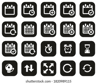 Iconos De Tiempo O Programación Blanco En Negro Plano Diseño Grande