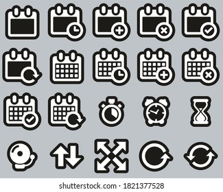 Time Or Schedule Icons White On Black Sticker Set Big