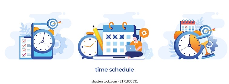time schedule, time management, deadline concept, planner, start up, calender flat vector illustration banner