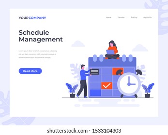 Time schedule management flat vector illustration concept, can be used for landing page, ui, web, app intro card, editorial, flyer, and banner.