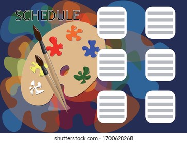 Time schedule with paint palette, colorful background