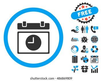 Time Schedule pictograph with bonus design elements. Vector illustration style is flat iconic bicolor symbols, blue and gray colors, white background.