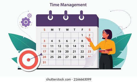 Time Schedule and planning concept, personal study plan creation, business time planning. Can use for web landing page, banner, mobile app. Flat design vector