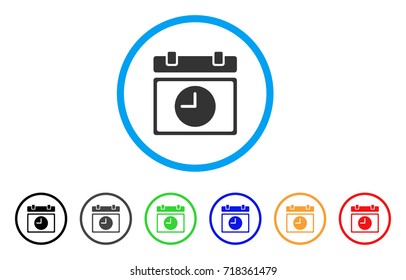 Time Schedule rounded icon. Style is a flat time schedule gray symbol inside light blue circle with black, gray, green, blue, red, orange color versions.