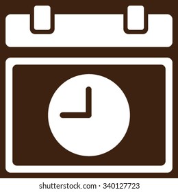 Time Schedule vector icon. Style is flat symbol, white color, rounded angles, brown background.