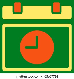 Time Schedule vector icon. Style is bicolor flat symbol, orange and yellow colors, rounded angles, green background.