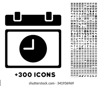 Time Schedule vector pictogram with additional 300 date and time management icons. Style is flat symbols, black color, rounded angles, white background.