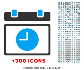 Time Schedule vector pictogram with additional 300 date and time management icons. Style is bicolor flat symbols, blue and gray colors, rounded angles, white background.
