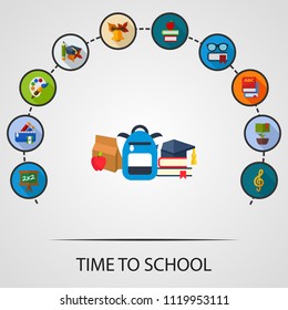 Time to school flat icons concept. Vector illustration. Element template for design.