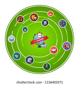 Time to school flat icons concept. Vector illustration. Element template for design.