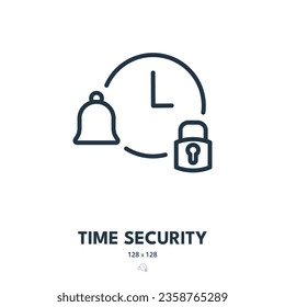 Zeitsicherheitssymbol. Uhr, Sicherheit, sicher. Bearbeitbarer Stroke. Einfaches Vektorsymbol