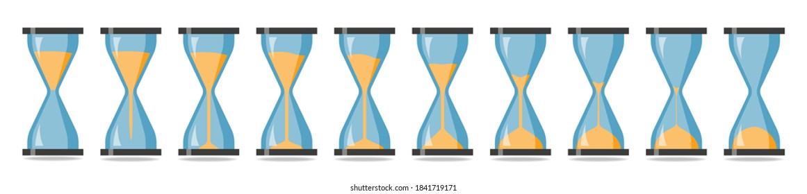 Time Sequence Of Hourglasses With Pouring Sand. 