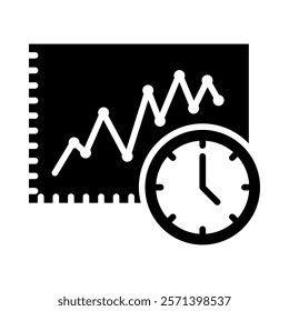 Time Series Analysis – Graph with Clock Representing Temporal Data Insights