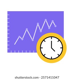 Time Series Analysis – Graph with Clock Representing Temporal Data Insights