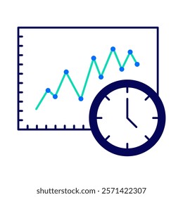 Time Series Analysis – Graph with Clock Representing Temporal Data Insights