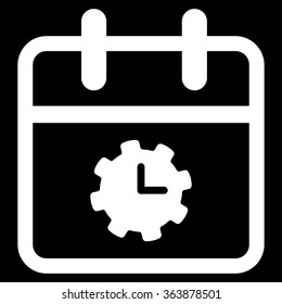 Time Service Date vector icon. Style is flat symbol, white color, rounded angles, black background.