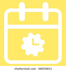 Time Service Day vector icon. Style is flat symbol, white color, rounded angles, yellow background.