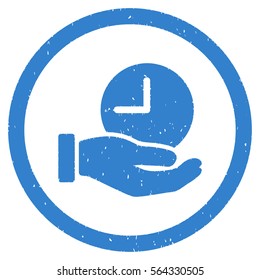 Time Service Hand grainy textured icon inside circle for overlay watermark stamps. Flat symbol with dirty texture.
