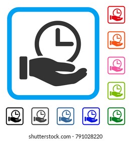 Time Service icon. Flat grey pictogram symbol inside a light blue rounded square. Black, gray, green, blue, red, orange color additional versions of Time Service vector.