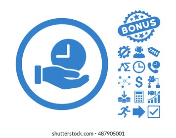 Time Service pictograph with bonus design elements. Vector illustration style is flat iconic symbols, cobalt color, white background.