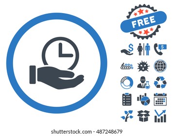 Time Service pictograph with free bonus clip art. Vector illustration style is flat iconic bicolor symbols, smooth blue colors, white background.