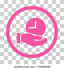 Time Service rounded icon. Vector illustration style is a flat iconic symbol inside a circle, pink color, transparent background. Designed for web and software interfaces.