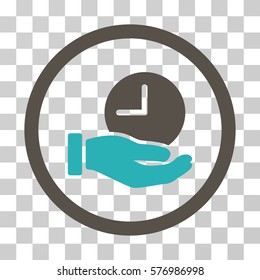 Time Service rounded icon. Vector bicolor illustration style is a flat iconic symbol inside a circle, grey and cyan colors, transparent background. Designed for web and software interfaces.