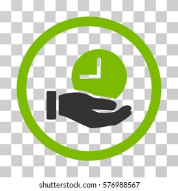 Time Service rounded icon. Vector bicolor illustration style is a flat iconic symbol inside a circle, eco green and gray colors, transparent background. Designed for web and software interfaces.